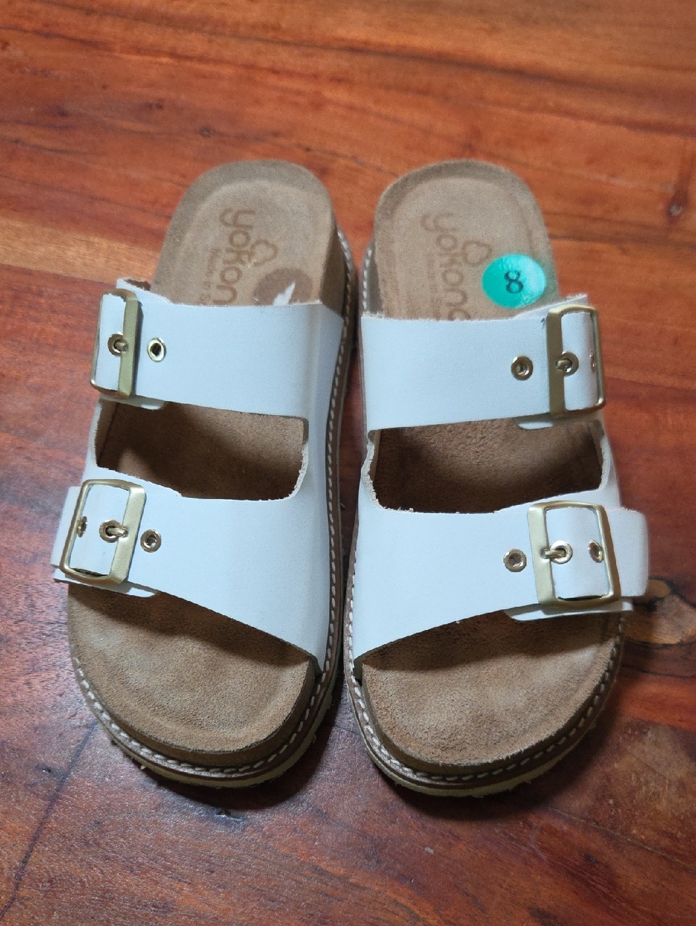 White Double-Buckle Womens Slide Sandals